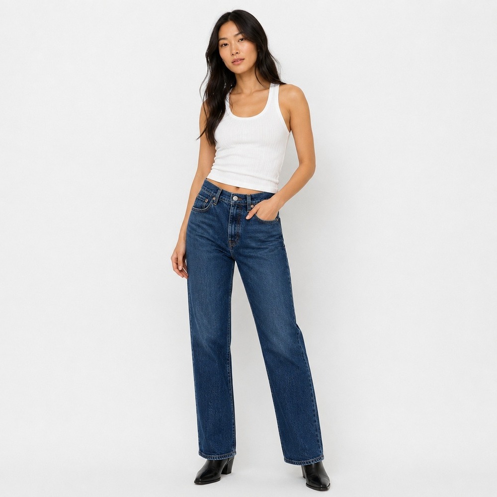 Levi's Ribcage Straight Solid Denim Jeans Blue High Rise Button Fly Size 30